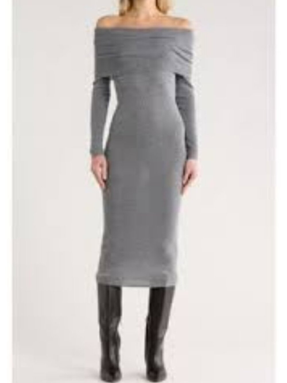 WAYF Off-the-Shoulder Knit Maxi Dress – Heather Grey – Size XL (BNWT)